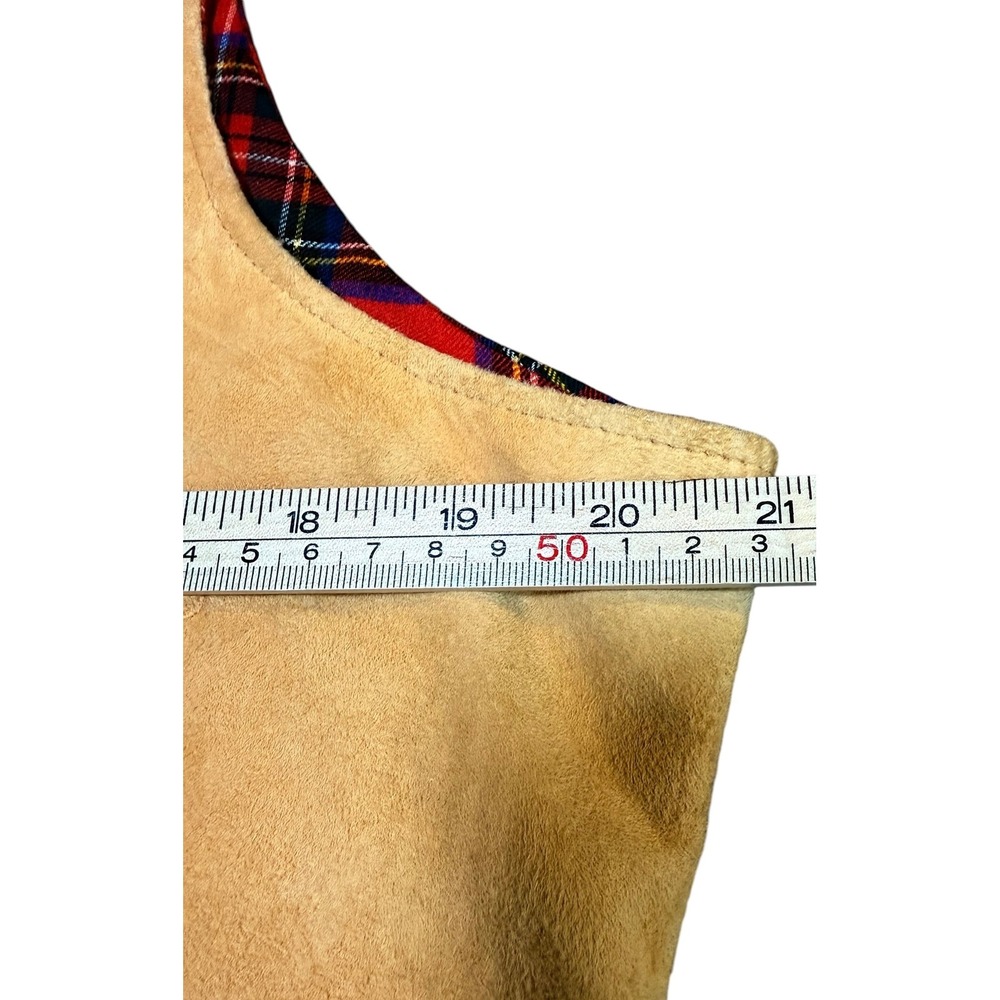 Brooks Brothers Mens M Tan Suede Leather Vest Red Tartan Plaid Back Waistcoat - Picture 9 of 10